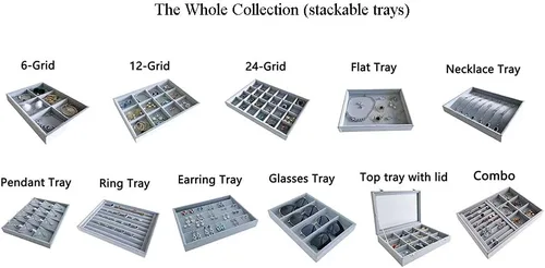 Vista 8 de Organizador apilable de terciopelo gris bandeja apilable de calidad premium (bandeja para gafas)