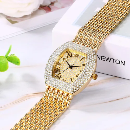 Vista 7 de JewelryWe Gold Tone Wristwatch Quartz Analog Business Casual Dress Watch Hip Hop Iced Out Watches for Christmas