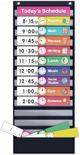 Vista 8 de EAMAY Tabla de bolsillo para horarios diarios, tabla de horarios para profesores con 18 tarjetas personalizadas reutilizables, tabla de bolsillo