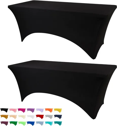 Vista 50 de BDDC - Funda de mesa ajustada de 4 pies, manteles de elastano negros, manteles elásticos lavables y resistentes a las arrugas para eventos, bodas