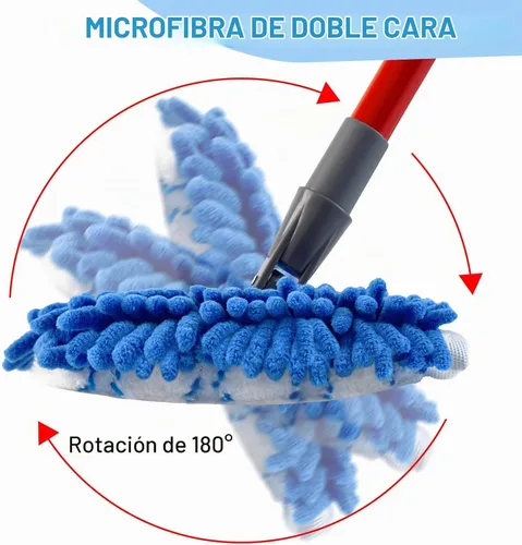 Vista 5 de Trapeadores de microfibra para limpieza de pisos, trapeador plano con 3 almohadillas reutilizables y mango extensible de 58 pulgadas de largo