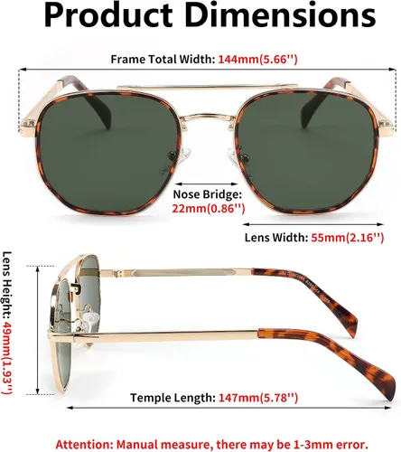 Vista 9 de FEISEDY Gafas de sol Aviador Hombres Mujeres 70s Gafas de sol Cuadrado Marco UV400 Protección B2953
