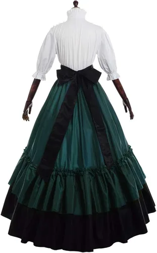 Vista 3 de BPURB Vestido victoriano de la Guerra Civil para mujer, corsé de teatro, vestido de baile (blusa, falda y enagua)