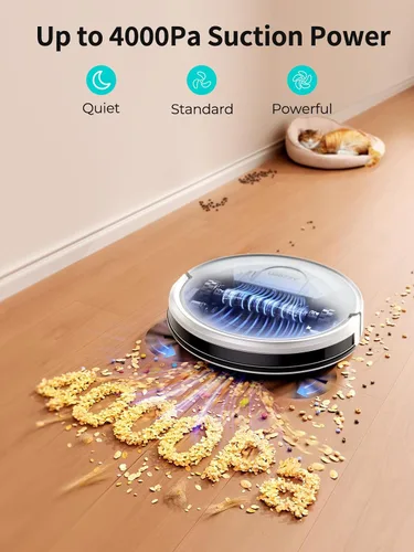 Vista 5 de Robot aspirador y trapeador – Potente succión de 4000 Pa, control de aplicación/Alexa, solución de limpieza 3 en 1 con carga automática, perfecta