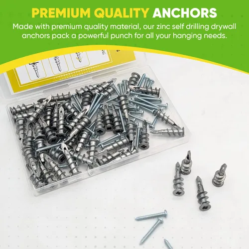 Vista 6 de #8 Kit de anclajes y tornillos para paneles de yeso, anclajes de pared de zinc para paneles de yeso resistentes, con tornillos de anclaje