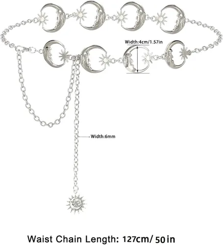Vista 5 de Honsny Moon Star Waist Chain Belt for Women Metal Gold Silver Body Belly Chain Waist Jewelry Body Accessories for Women