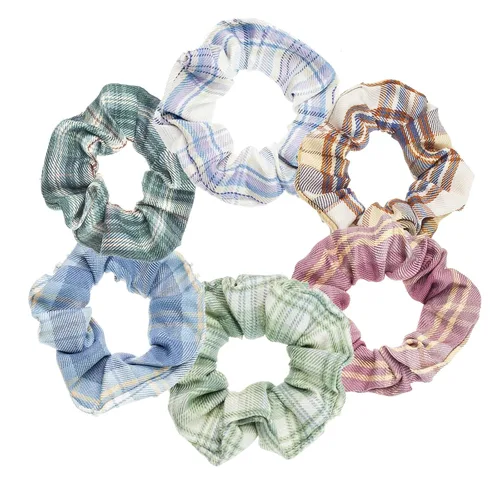 Vista 18 de Juego de bandas elásticas a cuadros azules - 5 bandas para el cabello tipo bandana para mujer