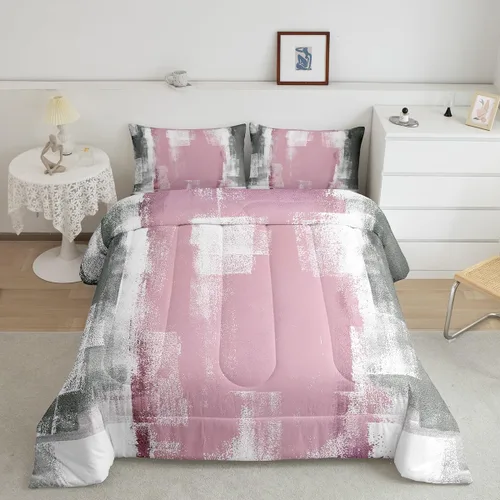Vista 34 de Erosebridal - Juego de ropa de cama con edredón a cuadros de retazos tamaño individual, aguada geométrica en cuadrícula, conjunto retro grunge