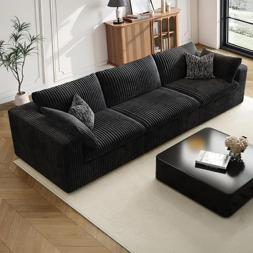 Vista 34 de 118" Cloud Couch Oversized Modular Sectional Sofa, Boneless L-Shaped 6 Seater Deep Seat Couch with Ottoman, Soft Corduroy Upholstery, DIY Negro
