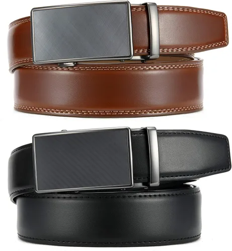Vista 4 de CHAOREN Cinturones de trinquete para hombre, paquete de 2, elegantes cinturones de cuero en juego de regalo de 1.378 in