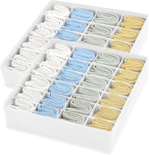 Vista 21 de Joyoldelf Organizador de cajones para calcetines, organizador de ropa interior, organizador de 16 celdas de tela, cajas de almacenamiento para Beige