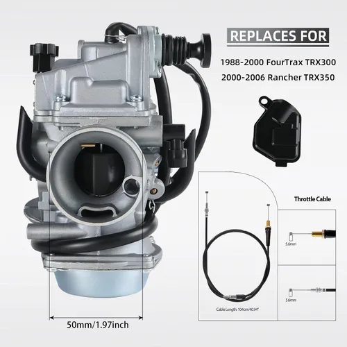 Vista 2 de Carburador FourTrax 300 para Honda TRX300 TRX350 Carb, Rancher 350, Foreman 400 450 con filtro de aire y aceite, cepillo de limpieza