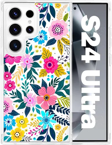 Vista 23 de Funda magnética para Samsung Galaxy S22 Ultra Flower, compatible con MagSafe, patrón floral transparente a prueba de golpes, parte trasera