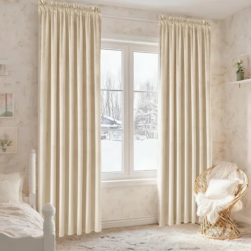 Vista 6 de JIUZHEN Cortinas de terciopelo beige de 63 pulgadas de ancho x 63 pulgadas de largo, cortinas de terciopelo retro suaves con bolsillo para barra