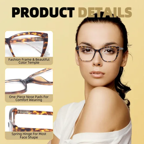 Vista 3 de HIGHLIKE 3-Pack Reading Glasses for Women Stylish Cat-Eye Spring Hinge Clear Lenses Readers Anti Eyestrain