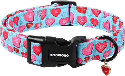 Vista 19 de DOGWONG Collar de Algodón para Perro, Collar para Perro de Cuadros Azules Resistente, Collar Suave y Duradero para Perro Macho, Lindo Collar de A