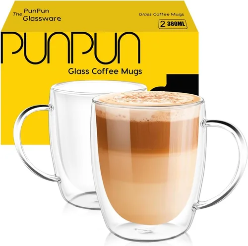 Vista 13 de PunPun Vasos de café expreso de 8.5 oz/8.5 fl oz, vasos de vidrio con aislamiento de doble pared, juego de 2