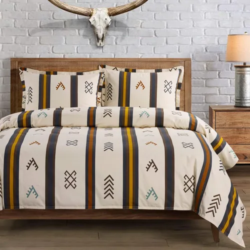 Vista 3 de HiEnd Accents Toluca - Juego de edredón de lona estilo occidental de 2 piezas, estampado de símbolos de la marca de ganado, juego de cama rústica