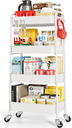 Vista 9 de TOOLF Carrito de metal de 3 niveles con ruedas, carrito organizador de almacenamiento para cocina, baño, oficina, artículos esenciales para bebés