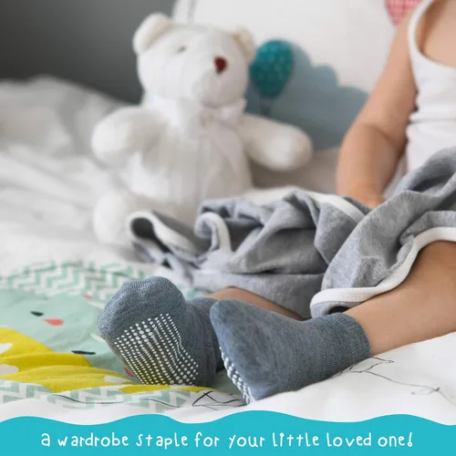 Vista 5 de Debra Weitzner 12 Pairs Non-Slip Toddler Socks With Grips for Baby Boys and Girls Anti-Slip Crew Socks for Infants and Kids