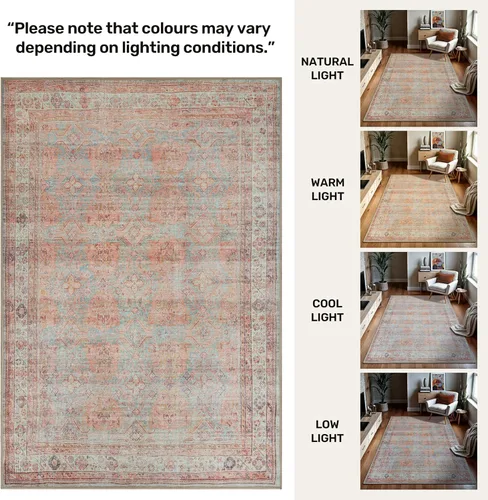 Vista 104 de GLN Rugs Traditional Collection - Alfombra de felpilla lavable a máquina, tradicional lavable, antideslizante, alfombra de felpilla de pelo corto