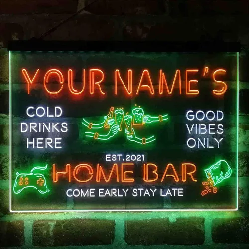Vista 11 de Letrero de luz de neón LED tricolor para fiesta de cerveza, bar, personalizable, nombre, fecha, texto y cita, fuente verde y rojo y amarillo, 13 x