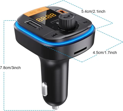 Vista 8 de Transmisor FM Bluetooth Bluetooth para automóvil - BAISHUN Adaptador Bluetooth 5.0 PD20W+QC3.0 encendedor de cigarrillos receptor de radio