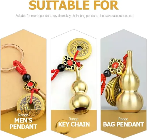 Vista 3 de Llavero chino de Wu con diseño de calabaza Wu Lu, 4 piezas, Feng Shui, moneda, llavero de calabash, colgante de calabash, llavero para buena suerte