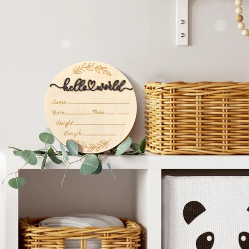 Vista 7 de ZIEYOMI - Letrero de anuncio de bebé, letrero de madera con nombre de bebé recién nacido, placa de anuncio de nacimiento para hospital, guardería