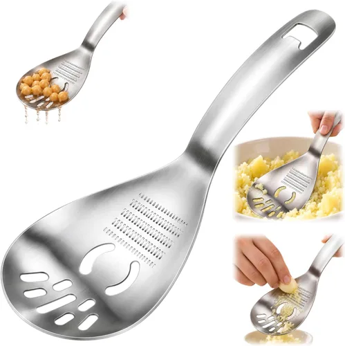 Vista 8 de 5-in-1 Stainless Steel Cooking Spoon, Multifunctional Home Kitchen Tool with Garlic and Ginger Grater, Egg Separator, Pasta Scoop, Soup Strainer and