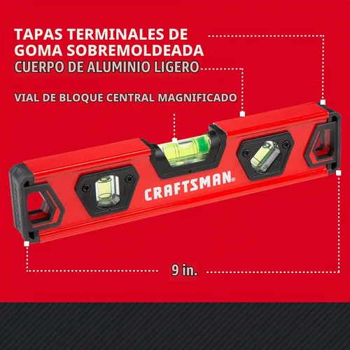 Vista 2 de CRAFTSMAN Nivel de torpedo, 9 pulgadas, con tapas de extremo amortiguadoras (CMHT82390)