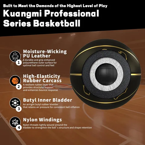 Vista 4 de Kuangmi Balón de baloncesto de la serie auténtica, hecho para pelotas de juego en interiores y exteriores, tamaño oficial 7/6/5, 29.5 pulgadas, 28.5