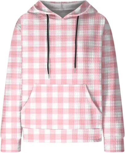 Vista 5 de Ceboyel Sudaderas con capucha de punto gofre para mujer, sudaderas con cordón de ajuste, suéteres casuales de moda, cómodos trajes de otoño