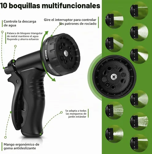 Vista 4 de Rcfunkid Manguera de jardín de 25 pies sin torceduras de metal con boquilla de 10 funciones resistente