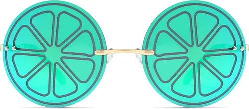 Vista 2 de LJCZKA Lentes de sol con espejo de limón para mujeres y hombres, gafas redondas sin montura de moda, únicas y creativas para fiestas, festivales