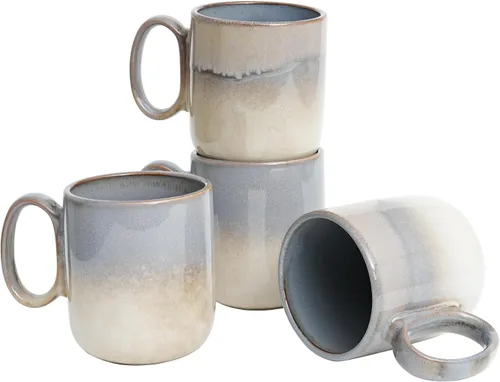Vista 9 de Bosmarlin Juego de 4 tazas de café de cerámica, 14 onzas, tazas de café con mango grande, aptas para microondas, esmalte reactivo único (azul oscuro)