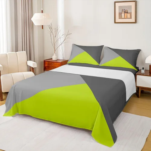 Vista 16 de Juego de sábanas de triángulo geométrico, color naranja, gris oscuro, gris claro, juego de ropa de cama individual para adolescentes y niñas, juego