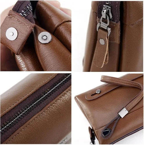 Vista 7 de SIMU - Bolso de mano para hombre, de piel auténtica, de gran capacidad, suave