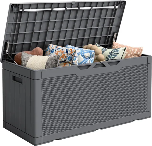 Vista 22 de Flamaker Outdoor Storage Box 80 Gallon Resin Waterproof Deck Box Marrón profundo