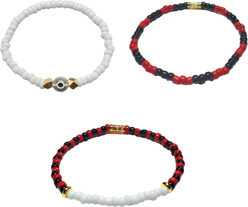 Vista 14 de Juego de 3 pulseras de cuerda elástica de santería de ojo malvado hechas a mano Obatala Oshun Yemaya Orula Elegua Oya Ogun Ochosi Shango Babalu Aye