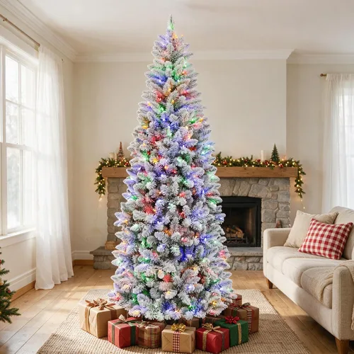 Vista 12 de Árbol de Navidad preiluminado con lápiz delgado de 6 pies con 10 200 luces LED blancas cálidas y multicolor, 544 puntas de ramas, pedal de pie Basic