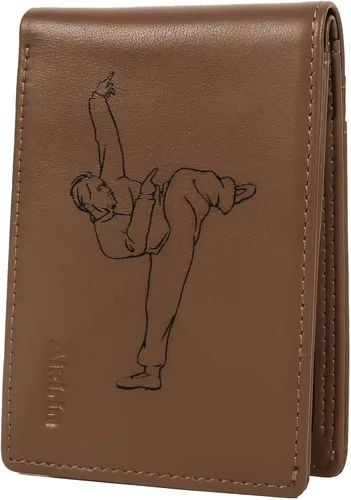 Vista 8 de Aikirin Hombres creativos pintura cartera cuero genuino RFID plegable delgado dinero clip pintado a mano tarjetas titular para los hombres