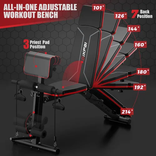 Vista 4 de GIKPAL Adjustable Weight Bench - Workout Bench Press for Home Gym Negro - Brillante
