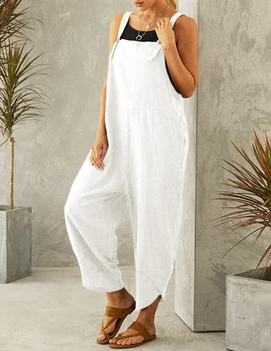 Vista 3 de Uaneo - Enterizo de verano para mujer, ajustable, de algodón, con pechera y bolsillos