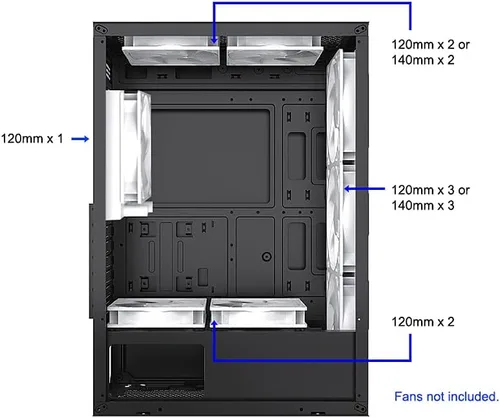Vista 13 de Bgears b-Optillusion (ventiladores no incluidos) Funda ATX para juegos para PC, panel frontal ARGB con ilusión óptica especial, lado de vidrio