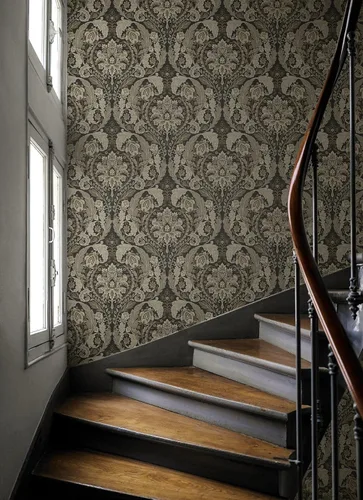 Vista 4 de NextWall Harry & Grace Thornton - Papel tapiz de damasco vintage (lado del cliffside)
