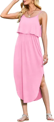 Vista 11 de LILBETTER Vestido midi de playa casual de verano para mujer con tiras ajustables y divididas 01 Negro
