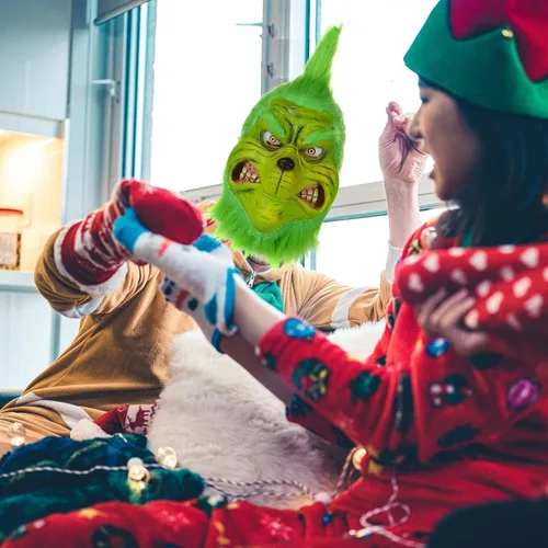 Vista 6 de Blafly Máscara de Navidad para adultos, hombres y mujeres, máscaras realistas de látex de monstruo grande verde, divertidas máscaras de Halloween