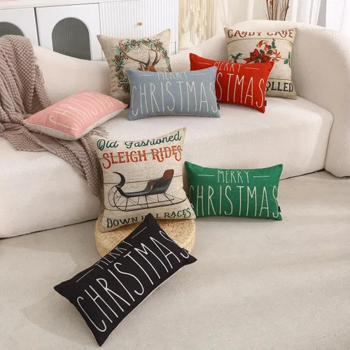 Vista 3 de TRENDIN Funda de almohada de Navidad de 18 x 18 pulgadas para sofá, casa de campo, decoración de invierno, funda de cojín cuadrada de lino