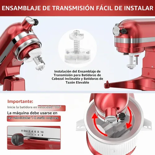 Vista 4 de Accesorio para batidora KitchenAid, cuenco de helado compatible con batidoras de soporte de 4.5 cuartos y 6 cuartos de galón o más grandes